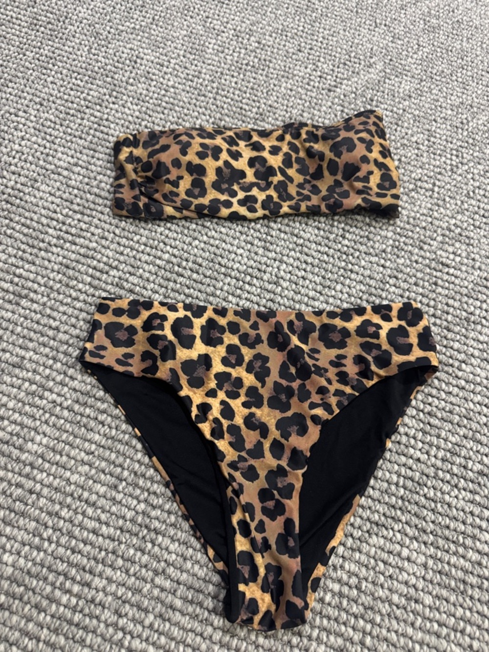 Pink Lily Leopard Print Bandeau Bikini Set - Brown and Black